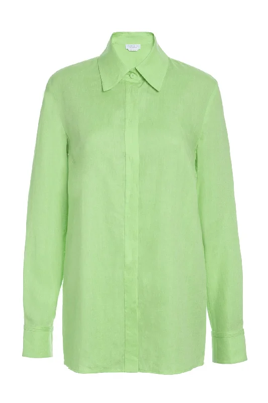 Price Drop Cruz Shirt in Fluorescent Green Aloe Linen Copy