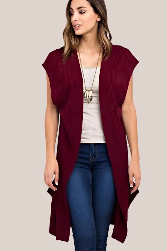 Weekend Offers That Dazzle Kori Ribbed Cardigan Vest - Burgundy