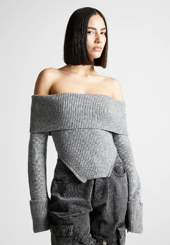 Value Deals Zip Detail Knit Bandeau Top - Grey