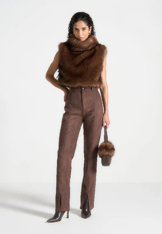 Weekend Discounts to Enjoy Fur High Neck Jumper with Ties - Brown