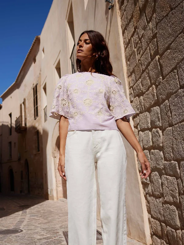 Savings Galore Lilac Broderie Short Sleeve Top