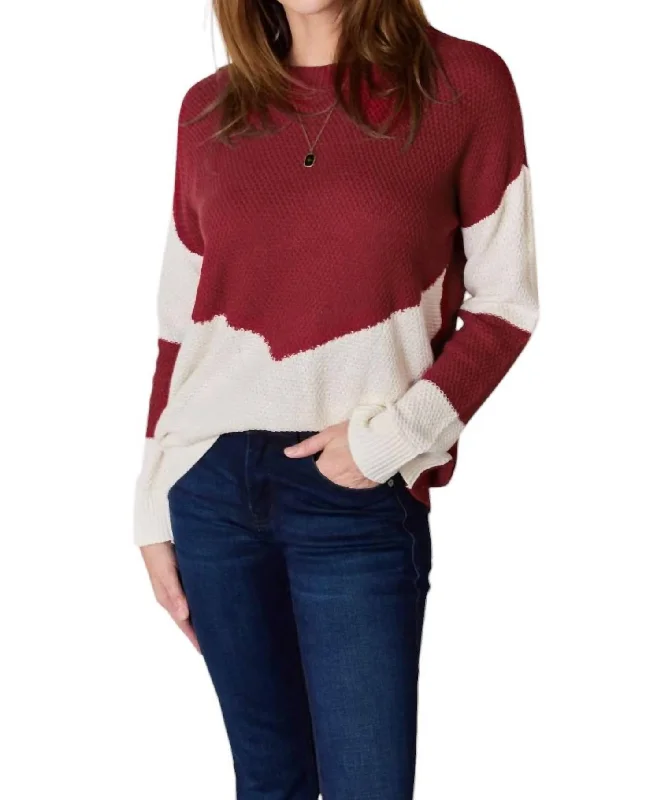 Weekend Specials to Enjoy Full Size Color Block Dropped Shoulder Knit Top In Red