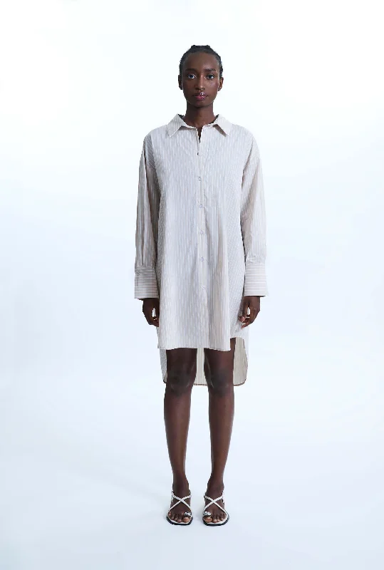 Epic Deals Oversized Stripped Shirt Beige-White